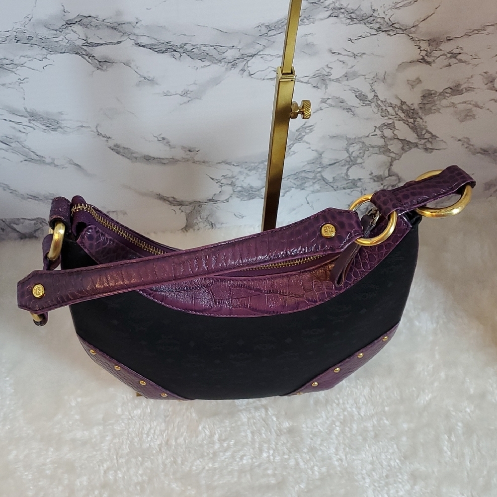 MCM Black and Purple Hobo Shoulder Bag EUC - Picture 4 of 12